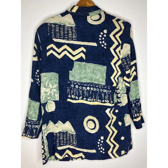 Vintage Fitting Image Women's 1X Blue Geometric Pattern Light Blazer Top - Picture 8 of 10